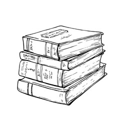 Hand drawn book pile sketch, isolated vintage vector illustration.