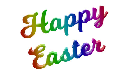 Obraz premium Happy Easter Calligraphic 3D Rendered Text Illustration Colored With RGB Rainbow Gradient, Isolated On White Background 