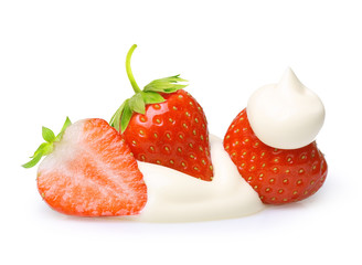 Cream with berry strawberry isolated