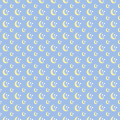 Cute seamless pattern with pastel moon and stars.