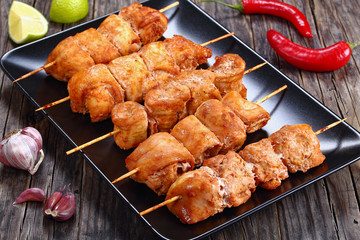 tasty chicken shish kebab on skewers