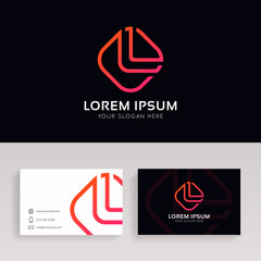 Clean L letter rhombus line logo icon sign with brand business card.