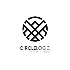 Clean circle logo linear iconic sign vector design.