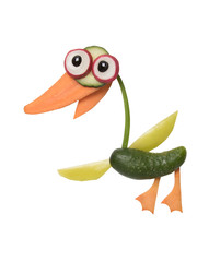 Duck made of cucumber, pepper and carrot