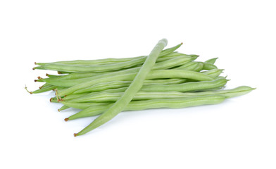 pile of fresh french beans on white background