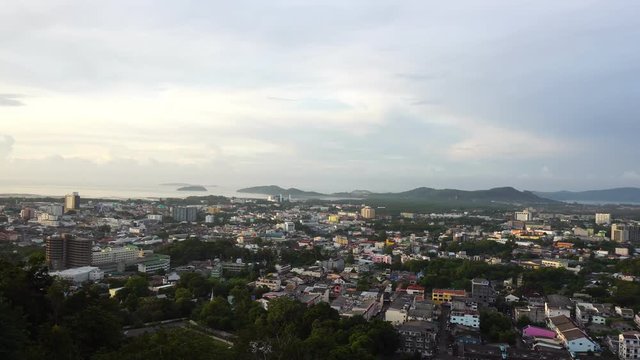 Phuket city panorama view in sunrise Phuket town city at kao rung view point poppular landmark in phuket thailand 