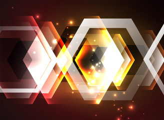 Techno glowing glass hexagons vector background