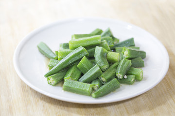 Traditional Chinese food, okra with oyster sauce.