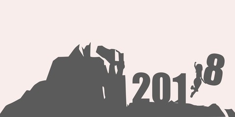 Silhouette young woman jumping over 2018 year number at the hill while celebrating new year.