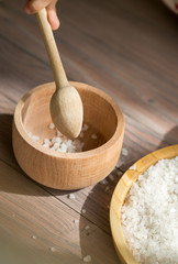 Child helping on the kitchen. Playing with the food. Small hands