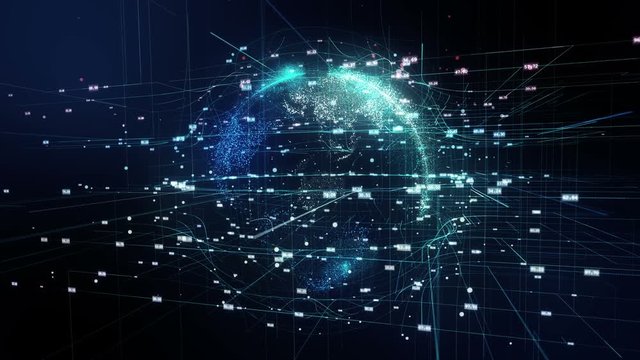 Animation of planet earth in space with connections by lines and numbers - Powered by Adobe