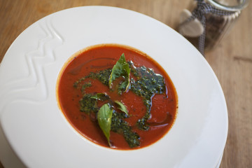 Excellent lunch - tomato soup with basil