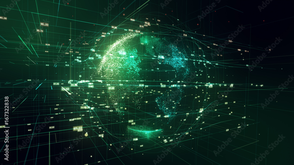 Poster 3d illustration of planet earth in space with connections by lines and numbers