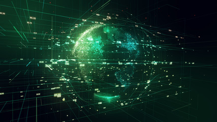 3d illustration of planet earth in space with connections by lines and numbers