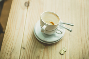 Empty coffee cups in cafe