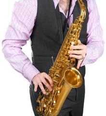 Fototapeta premium Man playing on a saxophone