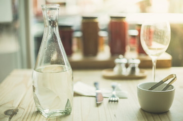Table setting with glasses and water