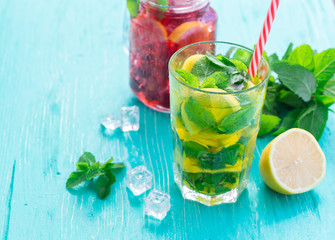 Fresh lemonade with ice