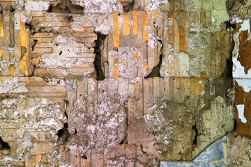 texture of the squares and rectangles from the solution to the brickwork of an abandoned building....