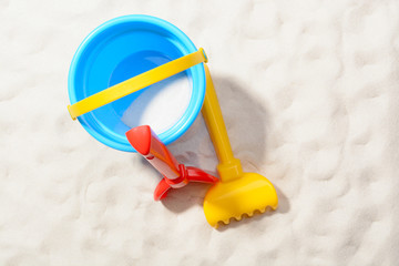 Fototapeta na wymiar Sandbox toys in closeup