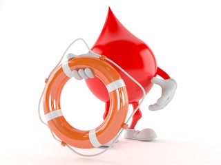 Blood drop character holding life buoy