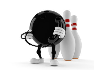 Bowling character holding a telephone handset