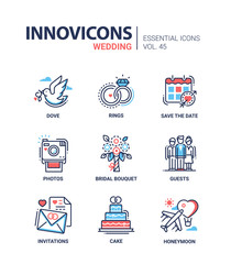 Wedding - modern vector line design icons set