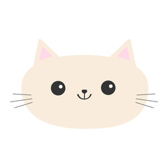 Cat head icon. Cute funny cartoon character. Happy emotion. Kitty Kitten Whisker Baby pet collection. White background. Isolated. Flat design.