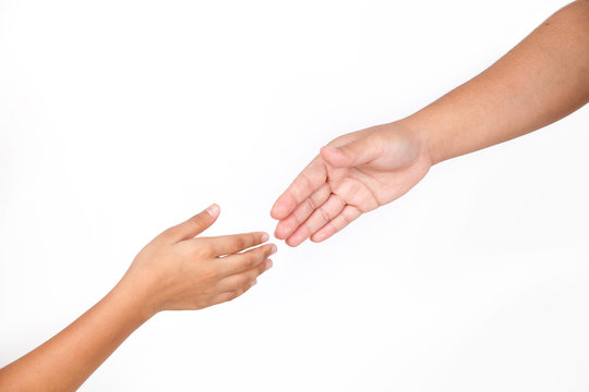 Hands is part of body woman and kid isolated for helping with white background.