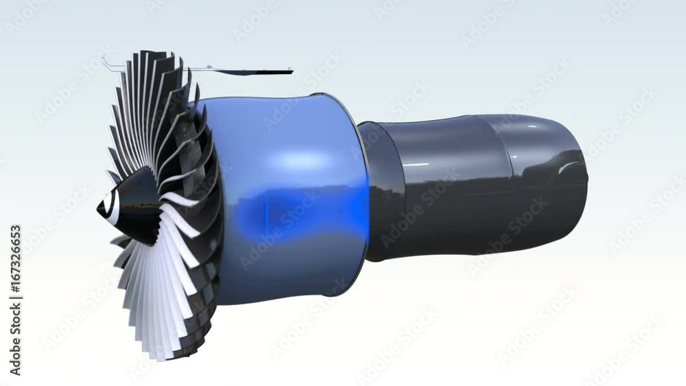 Poster cross section of turbofan jet engine with alpha channel. 3d rendering animation