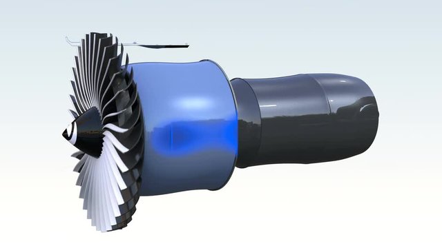Cross section of turbofan jet engine with alpha channel. 3D rendering animation