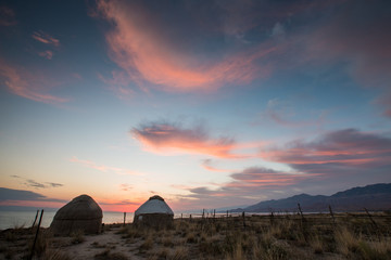Fototapeta na wymiar Kyrgyzstan Sunset Silhouettes