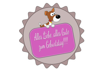 Alles Liebe, alles Gute zum Geburtstag. Badge mit Terrier