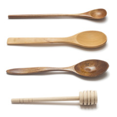 wooden spoon isolated set with shadows closeup