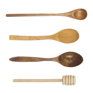 wooden spoon isolated set closeup
