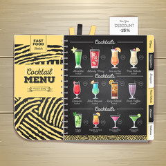 Vintage chalk drawing flat cocktail menu design. Corporate identity