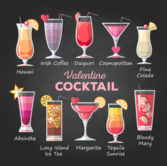 Flat style Valentine cocktail menu