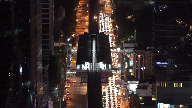 BTS Station Silom Line at night Skytrain in Bangkok