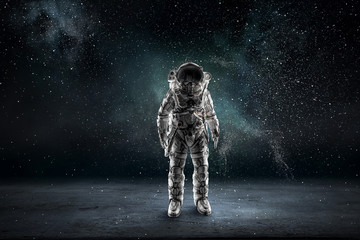 Fototapeta na wymiar Adventure of spaceman. Mixed media