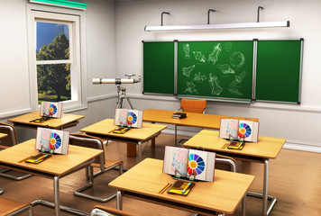 Class of astronomy in school lesson 3d render perspective