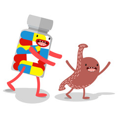 Vector. Cartoon human organs, which runs the medicine. The concept of health and medicine, a healthy lifestyle.