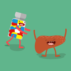 Vector. Cartoon human organs, which runs the medicine. The concept of health and medicine, a healthy lifestyle.