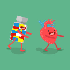 Vector. Cartoon human organs, which runs the medicine. The concept of health and medicine, a healthy lifestyle.