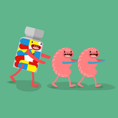 Vector. Cartoon human organs, which runs the medicine. The concept of health and medicine, a healthy lifestyle.