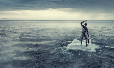 Naklejka premium Surfing sea on ice floe. Mixed media