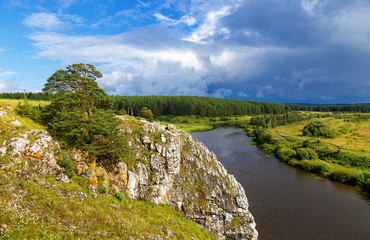 Fototapeta na wymiar Ural Summer landscape. The Chusovaya river in summer Sunny day. Russia. Ural