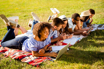 Classmate, international friendship, summer, communication, education and teenage concept. Friendly...