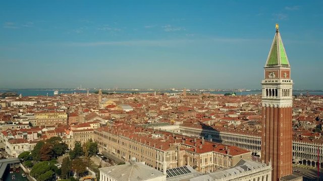 Scenic aerial view of Venice and famous Piazza San Marco, one of the most famous landmarks in Italy