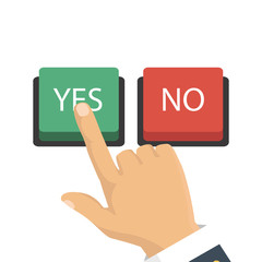 Hand, finger pressing buttons no or yes. Vector illustration. The concept of choice, the right choice and a wrong decision.