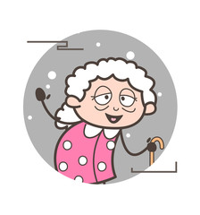 Cartoon Happy Old Lady Gesturing with Hand Vector Illustration